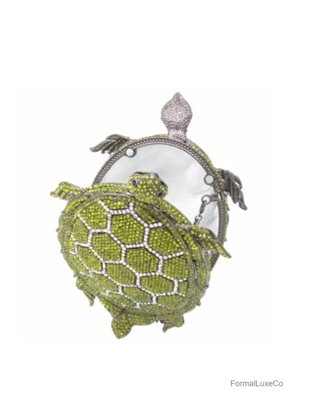 Turtle Rhinestone Clutch Evening Bag with Removable Chain Handbag